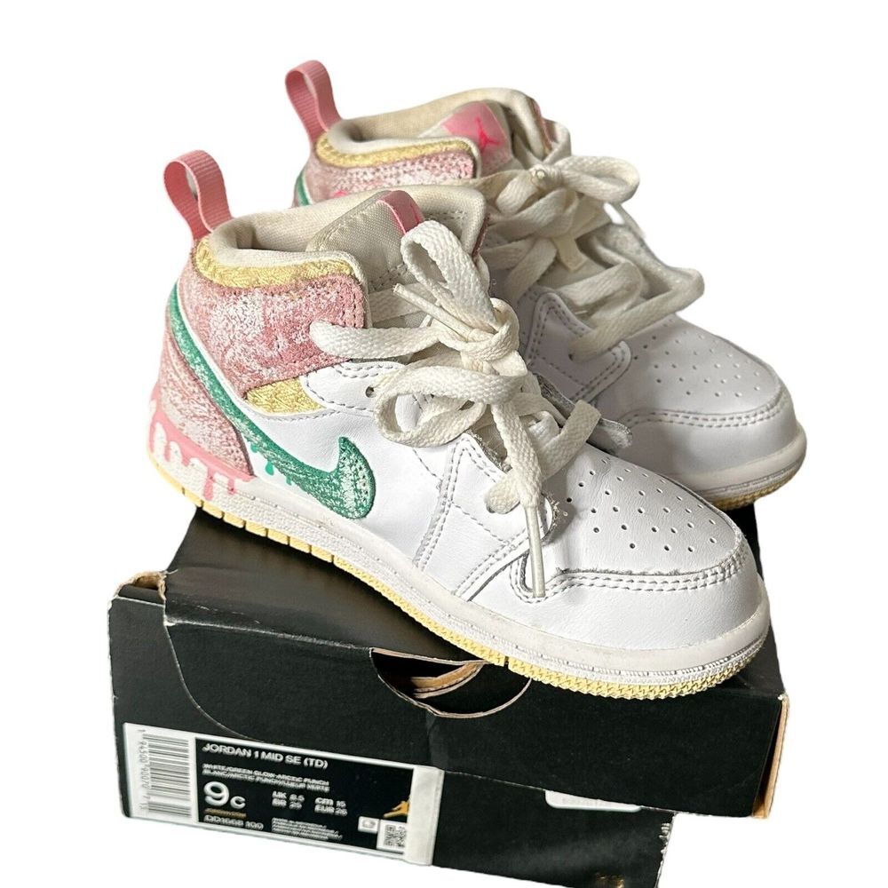 Nike Air Jordan 1 Mid SE TD Ice Cream Lace Up Sneakers Toddler Kids Size 9C
